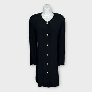 Vintage Mother's Work Maternity Black Career Dress Tie Back Button Front Medium